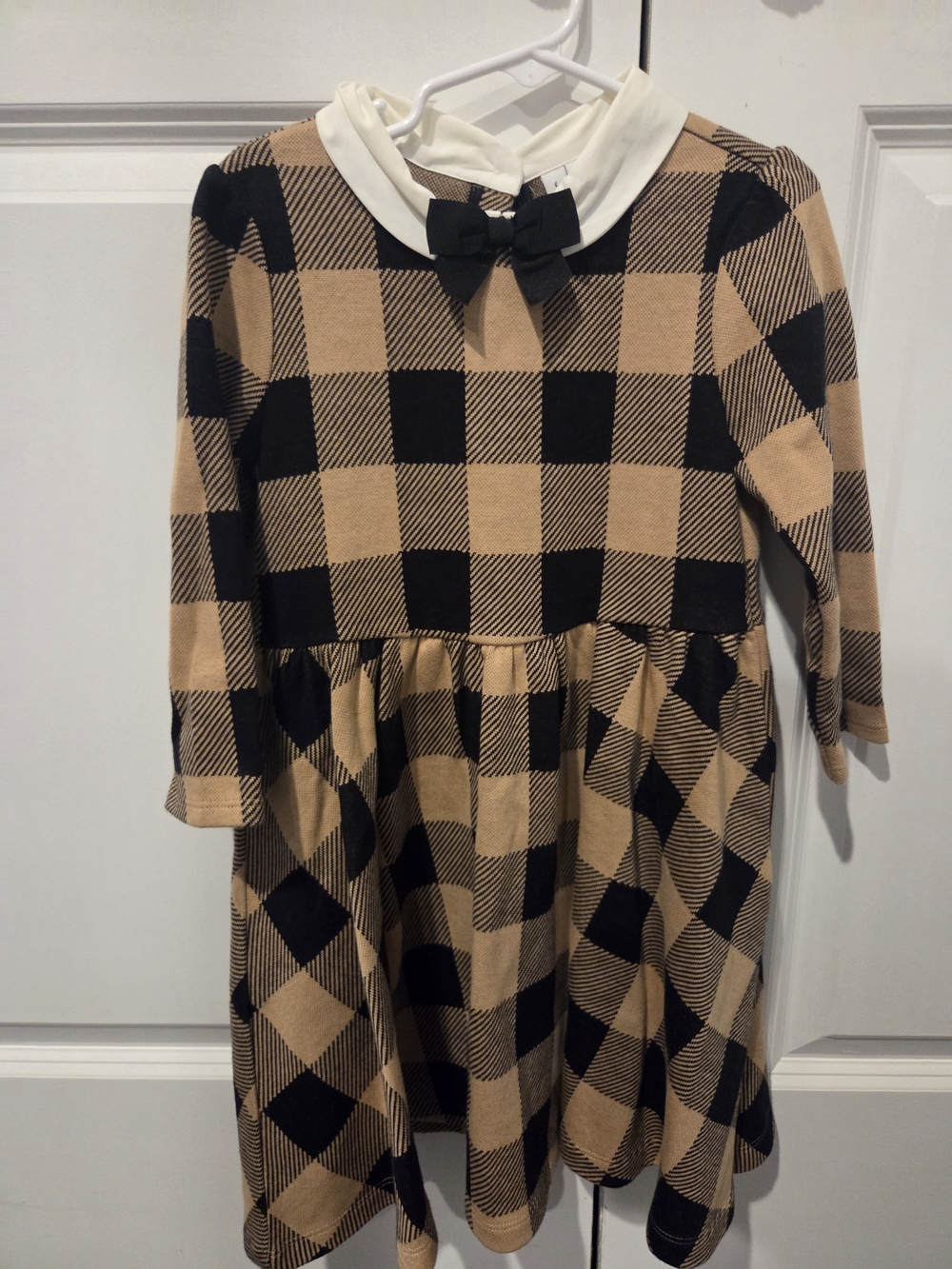 Janie and Jack Black and Tan Plaid Dress with White Collar and Bow